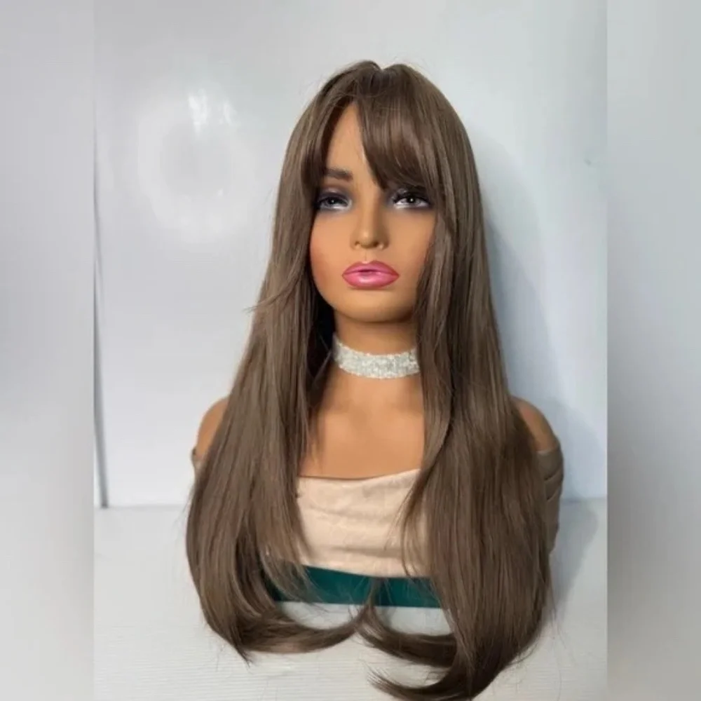 Ash Medium Brown #4 Long Straight Hair Wig - Realistic Look